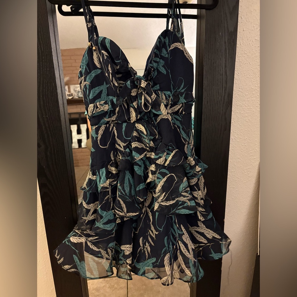 Hello Molly Black and Green Leaf Print Mini Dress